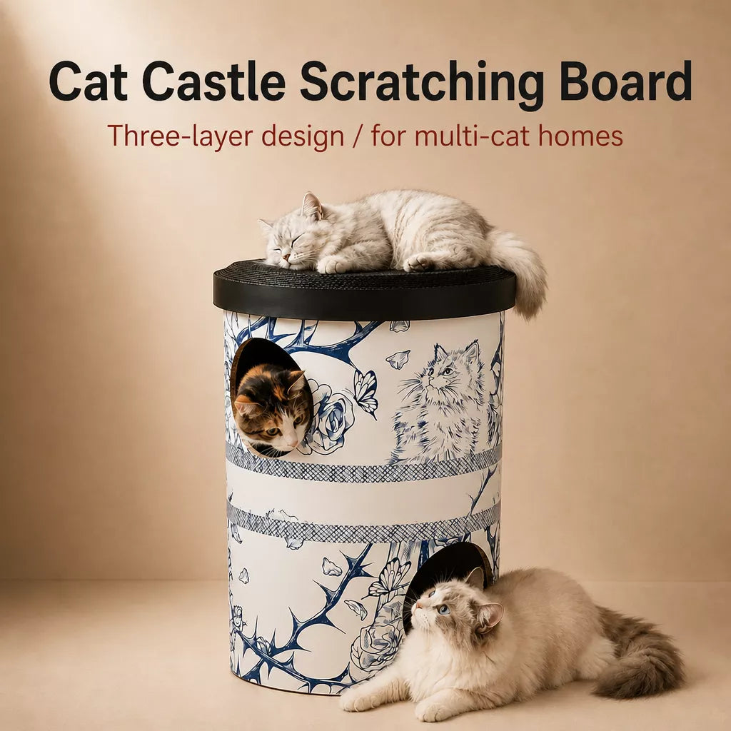 Three-Tier Corrugated Cardboard Cat Scratcher Hideaway