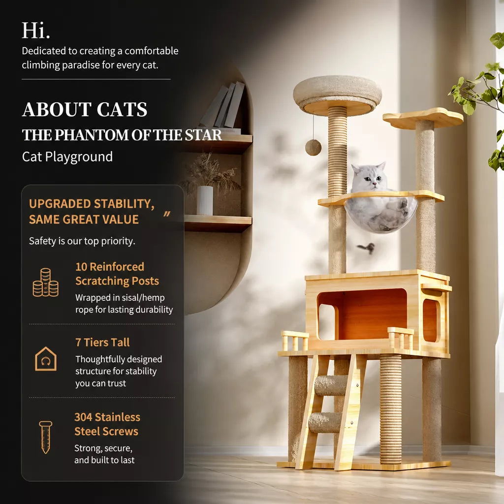 Mini Cat Tree with Enclosed Cat House and Scratching Post