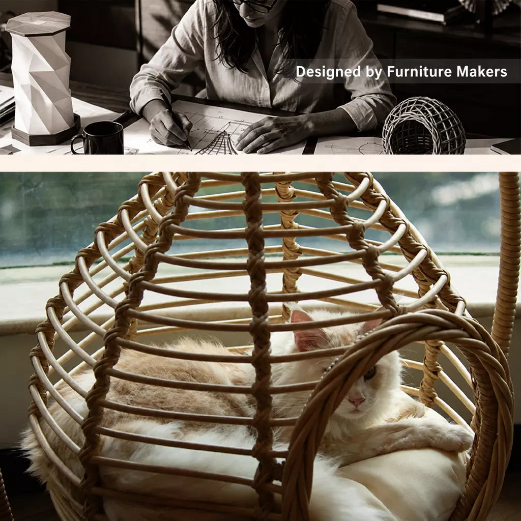 Handwoven Rattan Hanging Pet Bed with Cushion