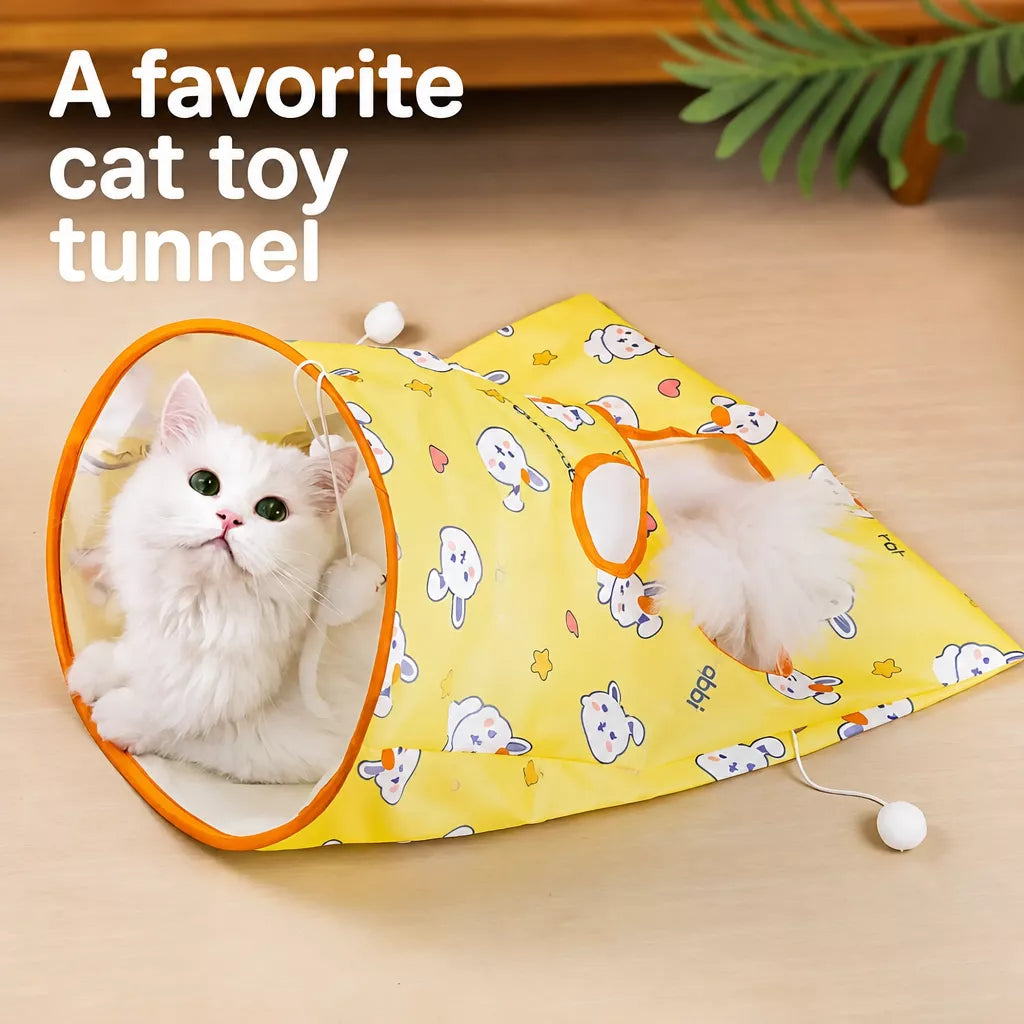 Collapsible Cat Tunnel Toy with Crinkle Paper