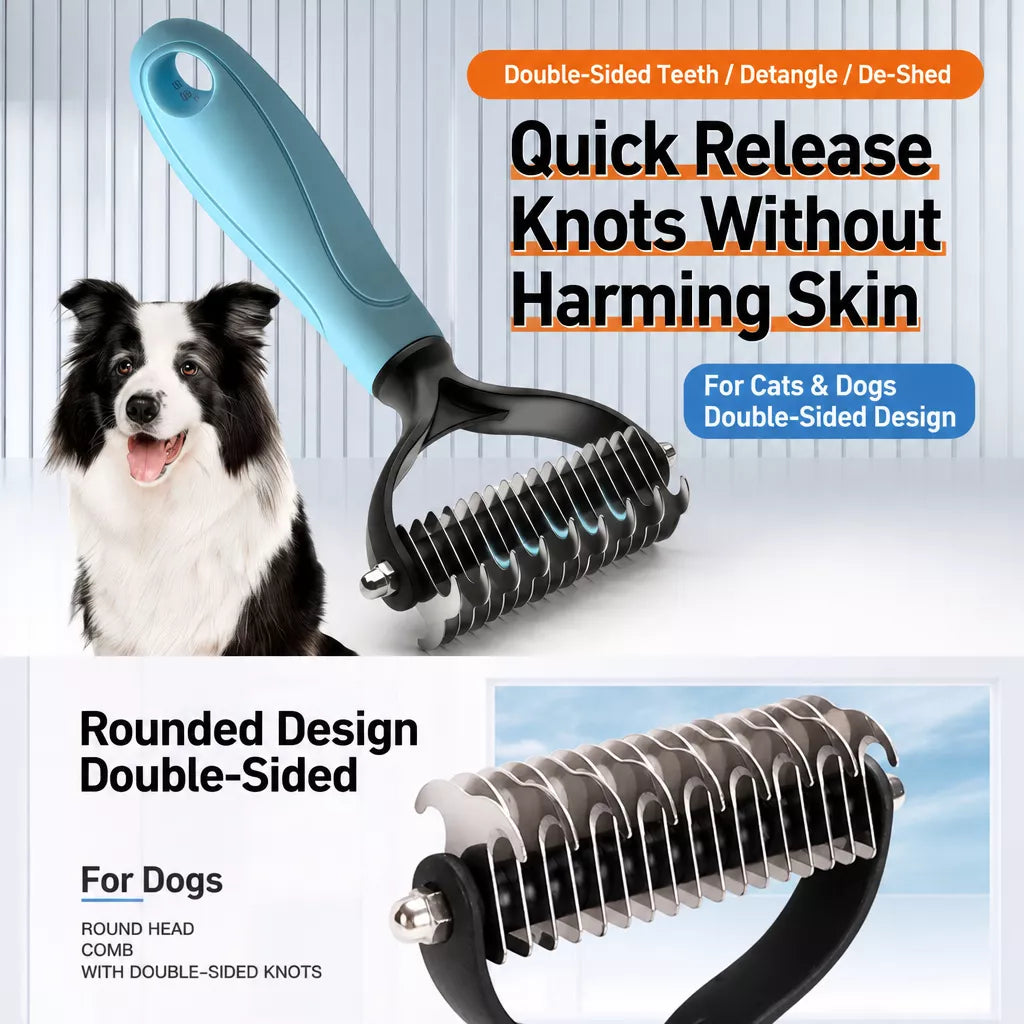 Pet Dematting and Deshedding Comb for Dogs and Cats