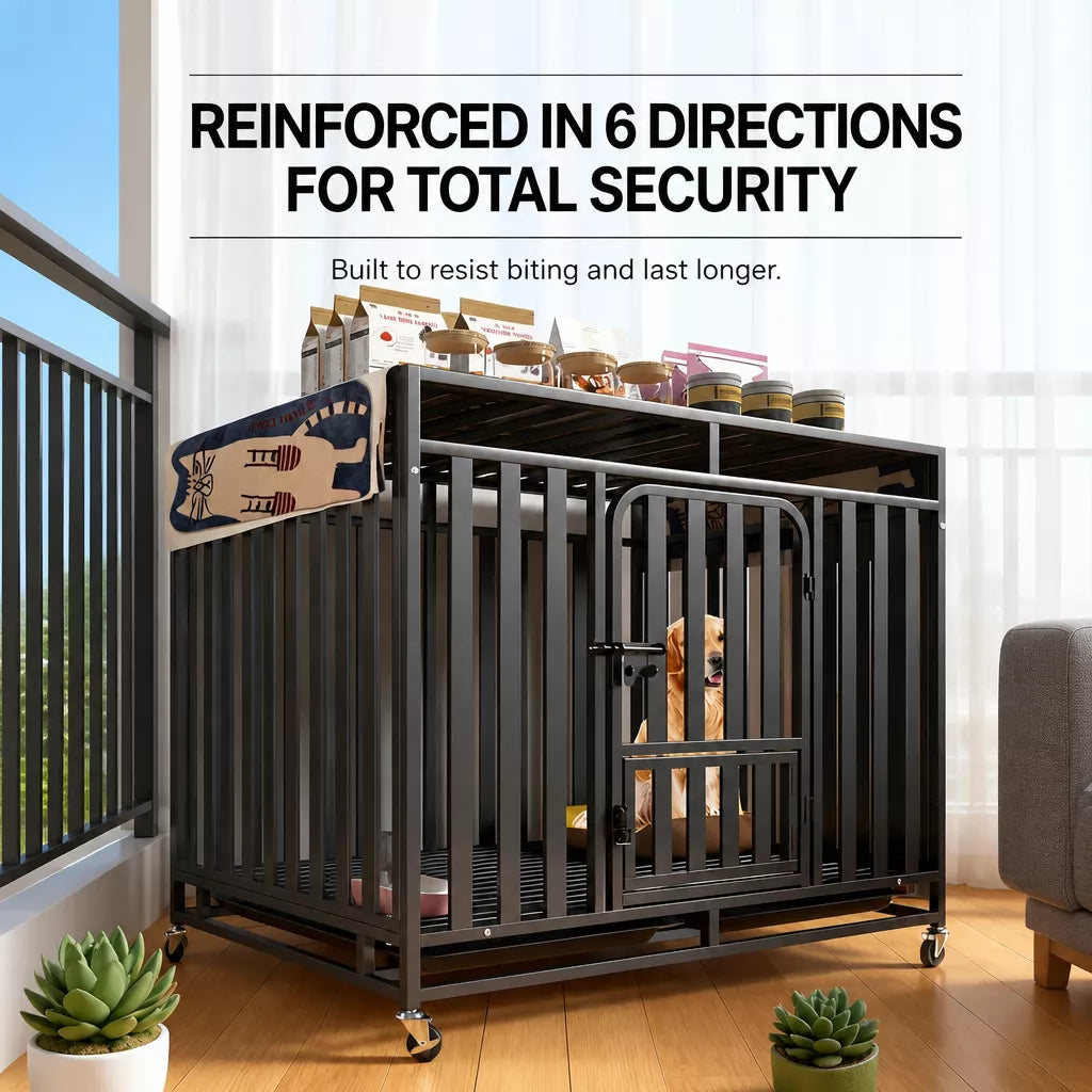 Indoor Metal Dog Crate with Waste Tray for Small to Large Dogs