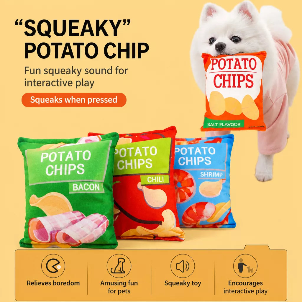 Plush Squeaky Potato Chip Toy for Dogs and Cats