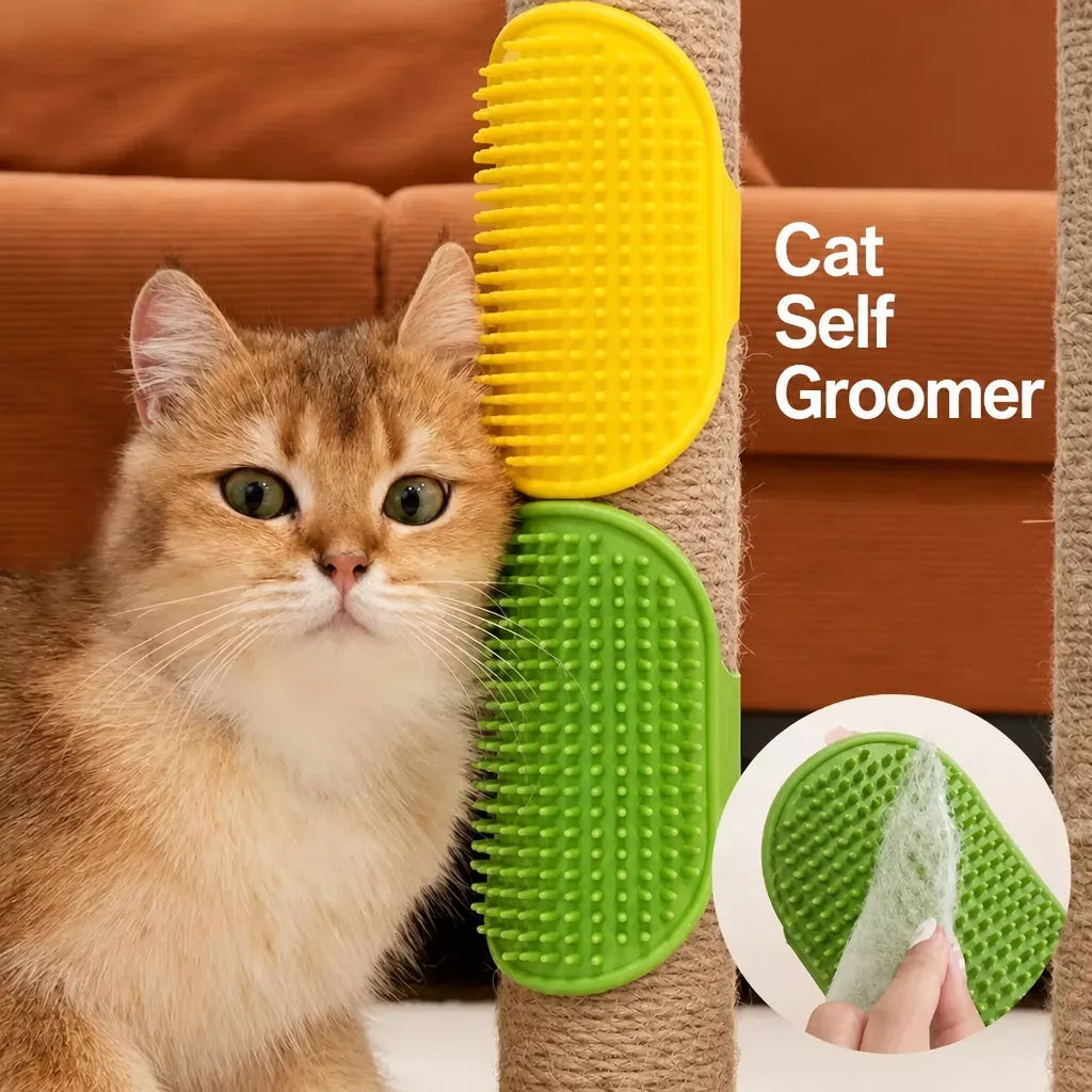 Strap-On Silicone Cat Grooming Brush for Table Legs