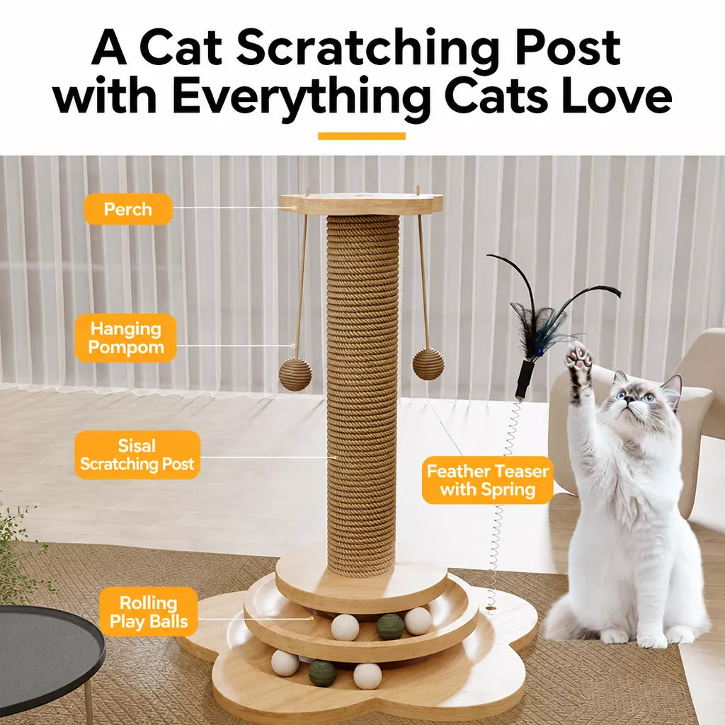 4-in-1 Vertical Cat Scratching Post and Climbing Tower