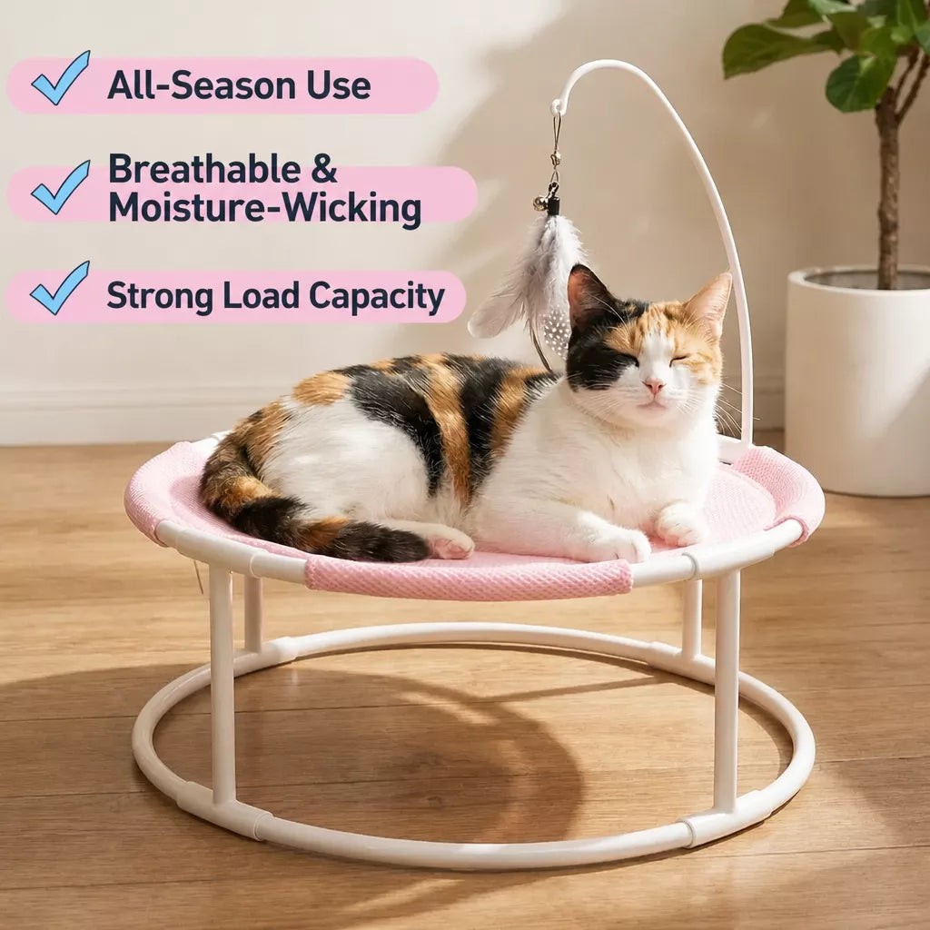 Elevated Round Cat Bed with Breathable Nylon Surface