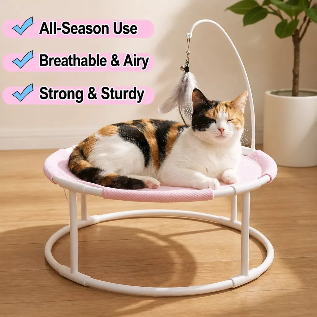 Round Elevated Pet Bed with Breathable Hammock-Style Surface