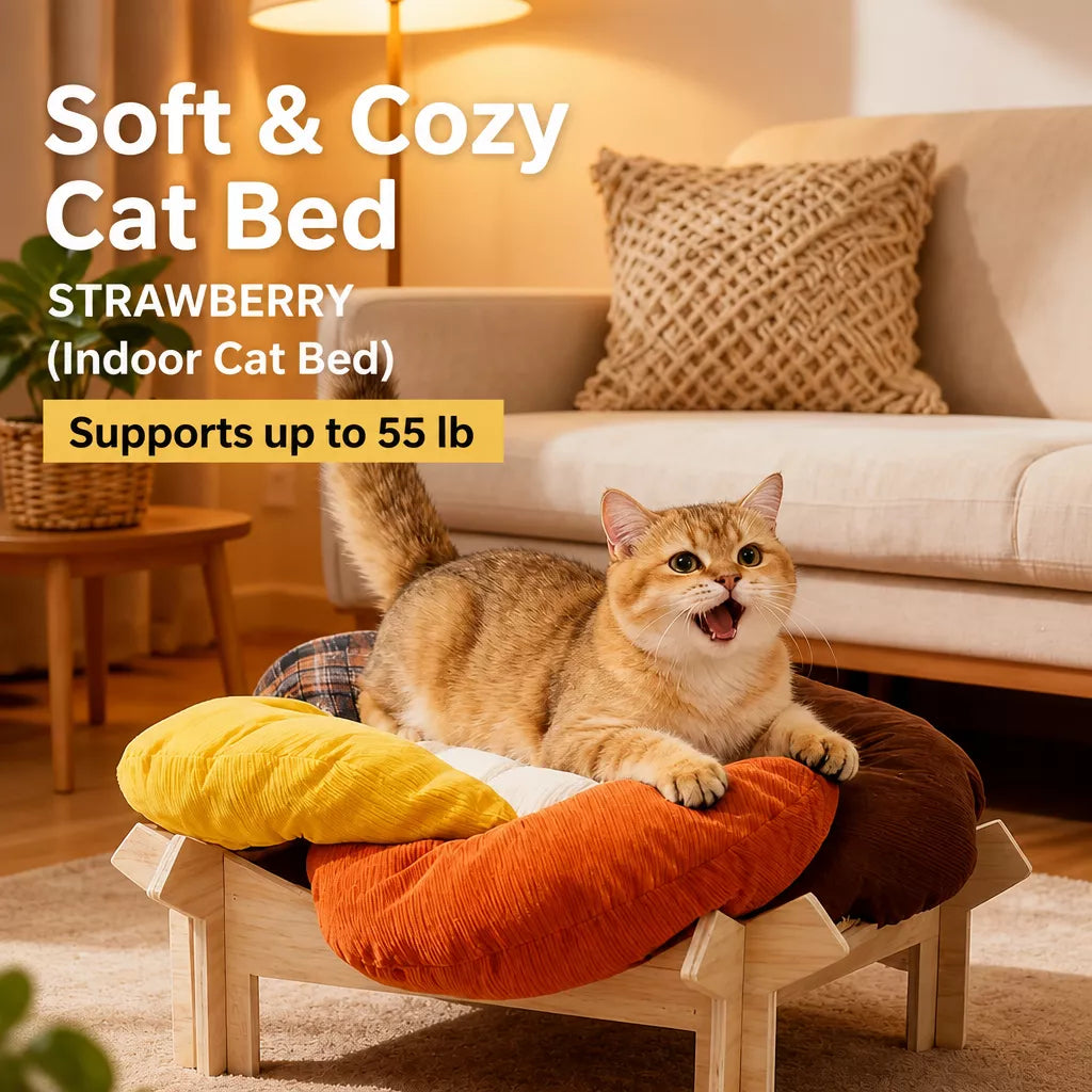 Flower-Shaped Pet Bed with Wooden Stand for Cats & Small Dogs