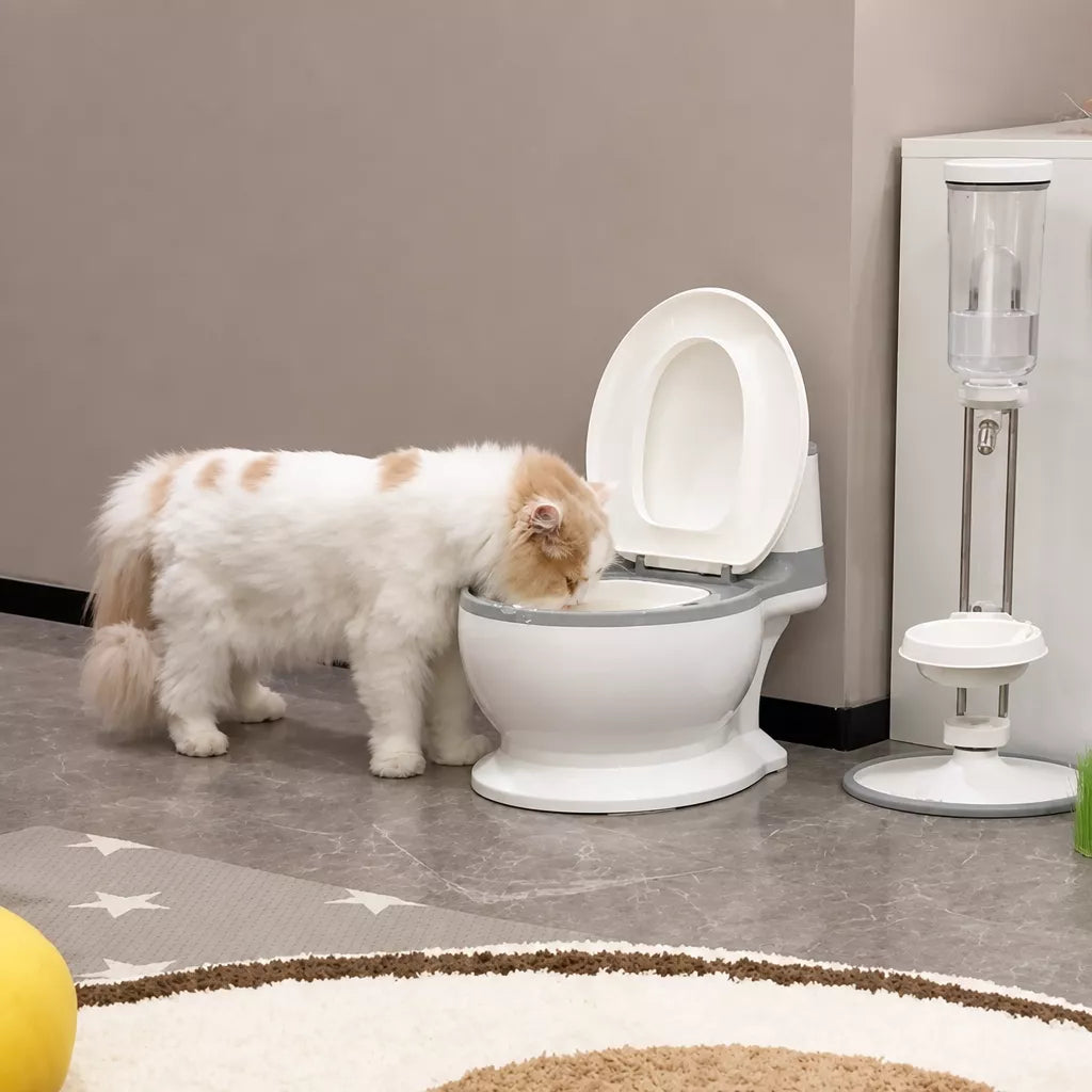 Toilet-Shaped Pet Water Bowl with Wide Opening