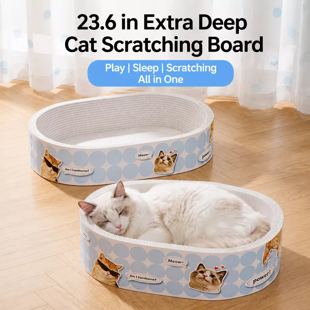Deep Oval Cardboard Cat Scratcher Bed