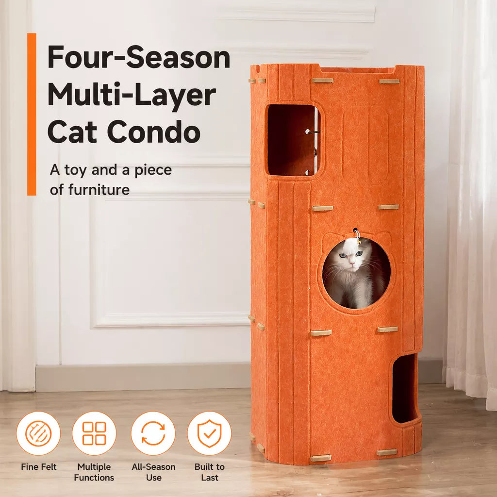 Multi-Level Felt Cat Tree with Enclosed Hideaway