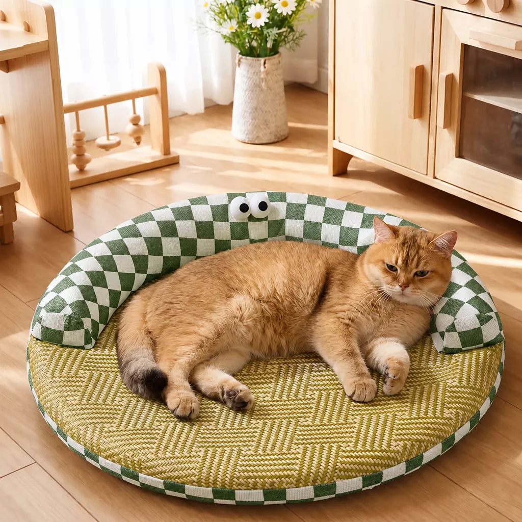 Round Cat Bed with Removable, Washable Mat