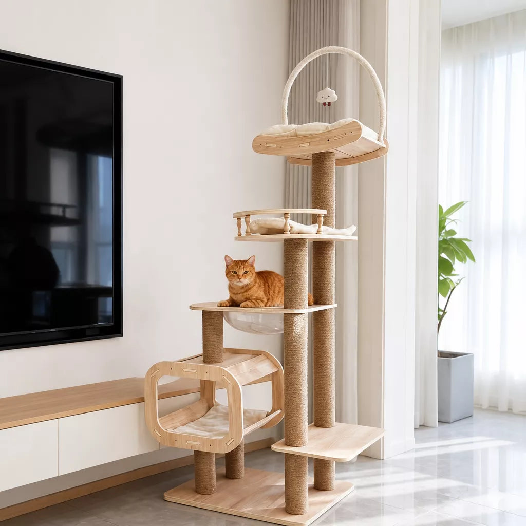 Cat Tree with Enclosed Cat House and Scratching Post