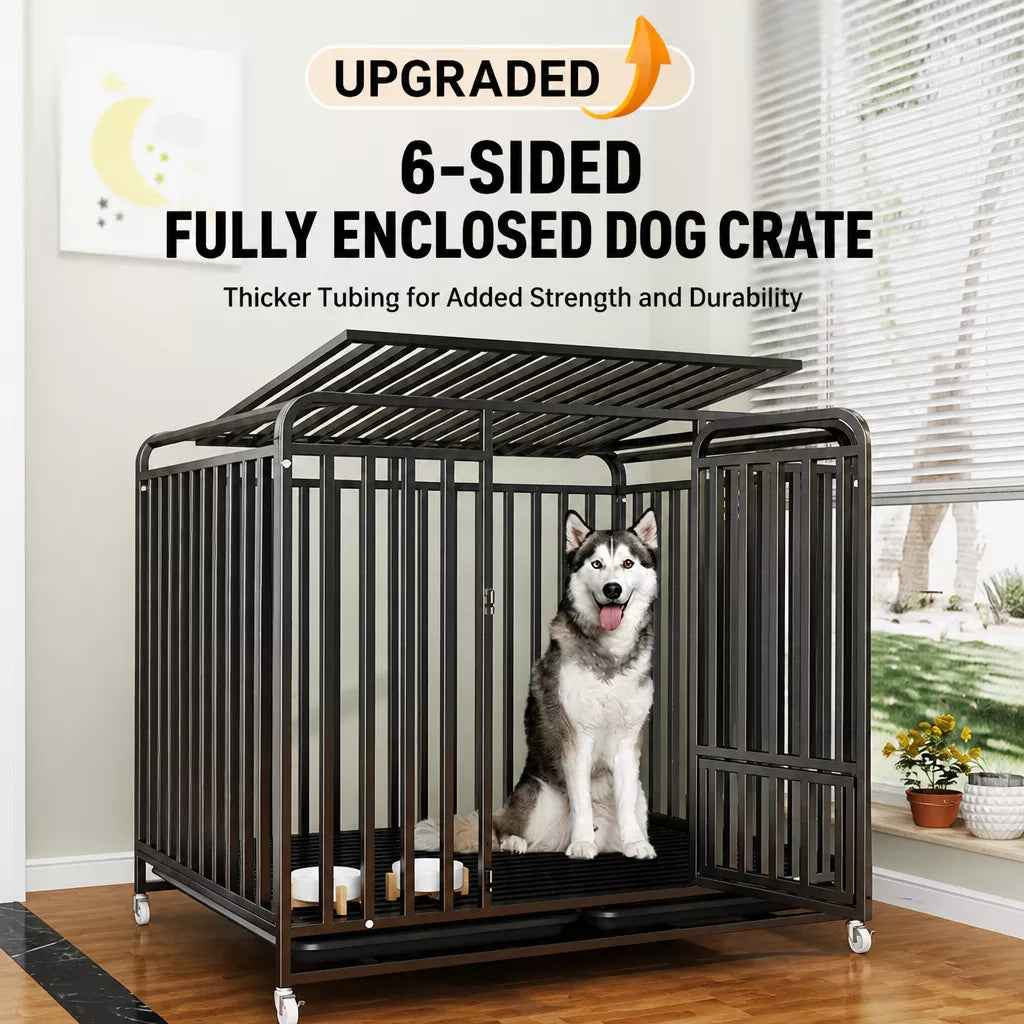 Reinforced Metal Dog Crate with Floor Tray for Medium to Large Dogs