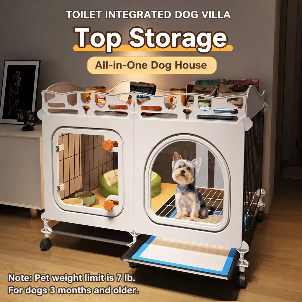 Indoor Dog Crate with Toilet Tray and Separate Living Area
