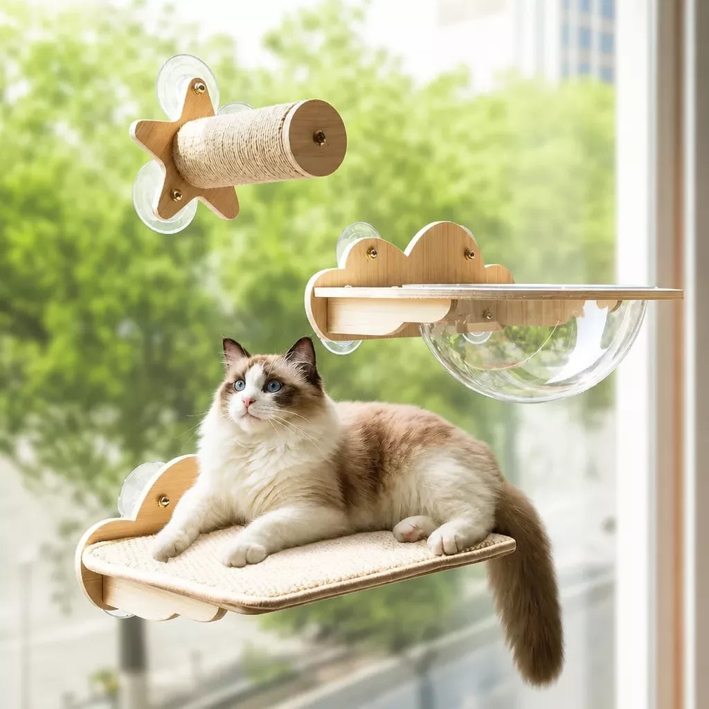 Window-Mounted Cat Tower with Hammock, Perch & Sisal Posts
