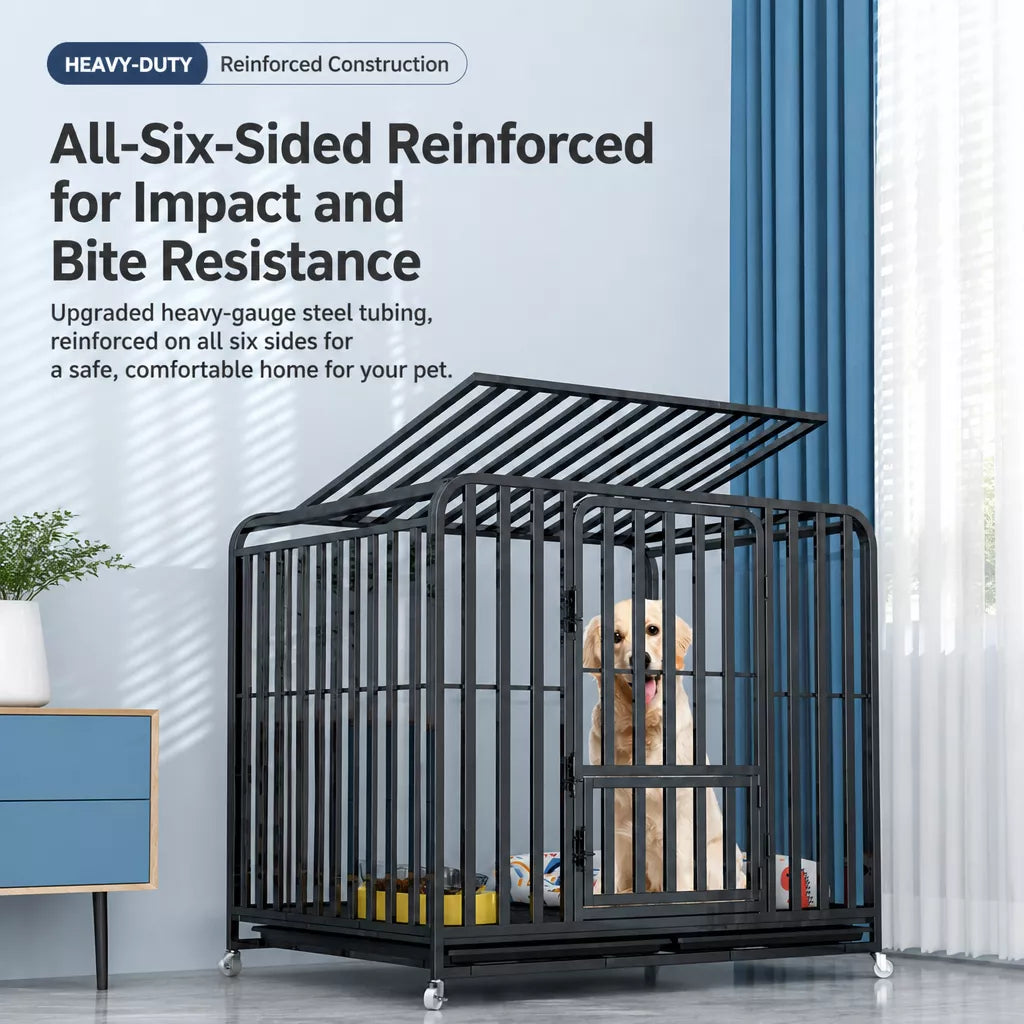 Indoor Dog Crate with Tray and Locking Casters