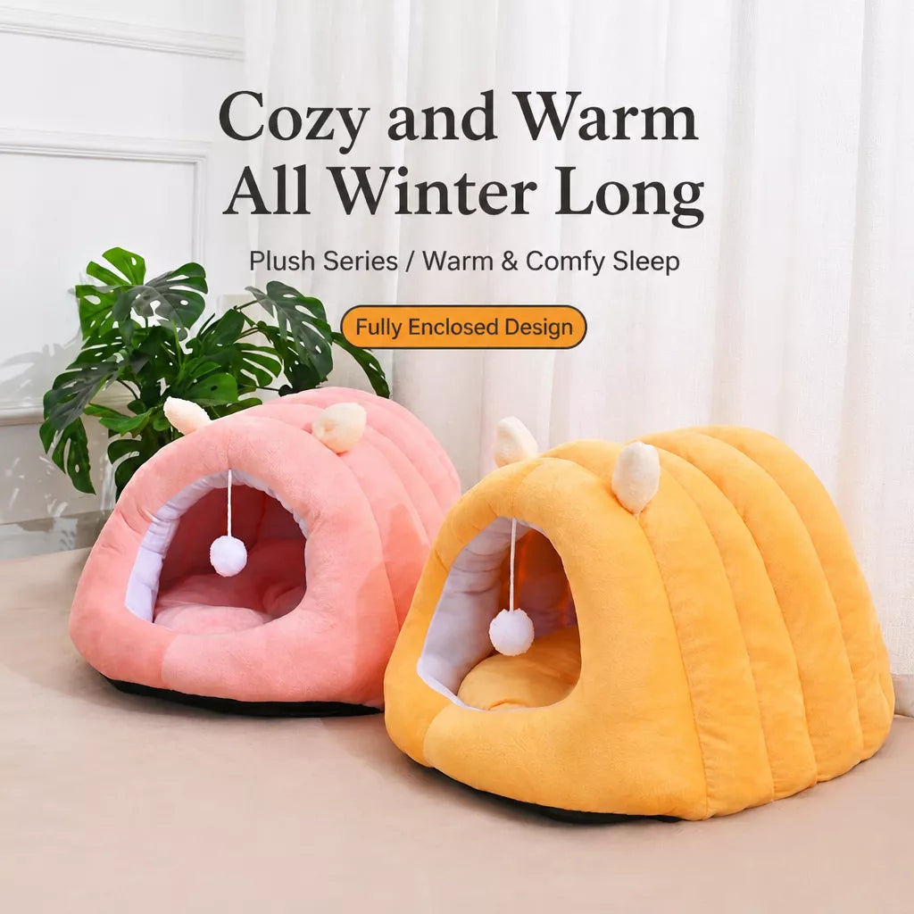 Semi-Enclosed Cat Bed with Tunnel-Style Hideaway