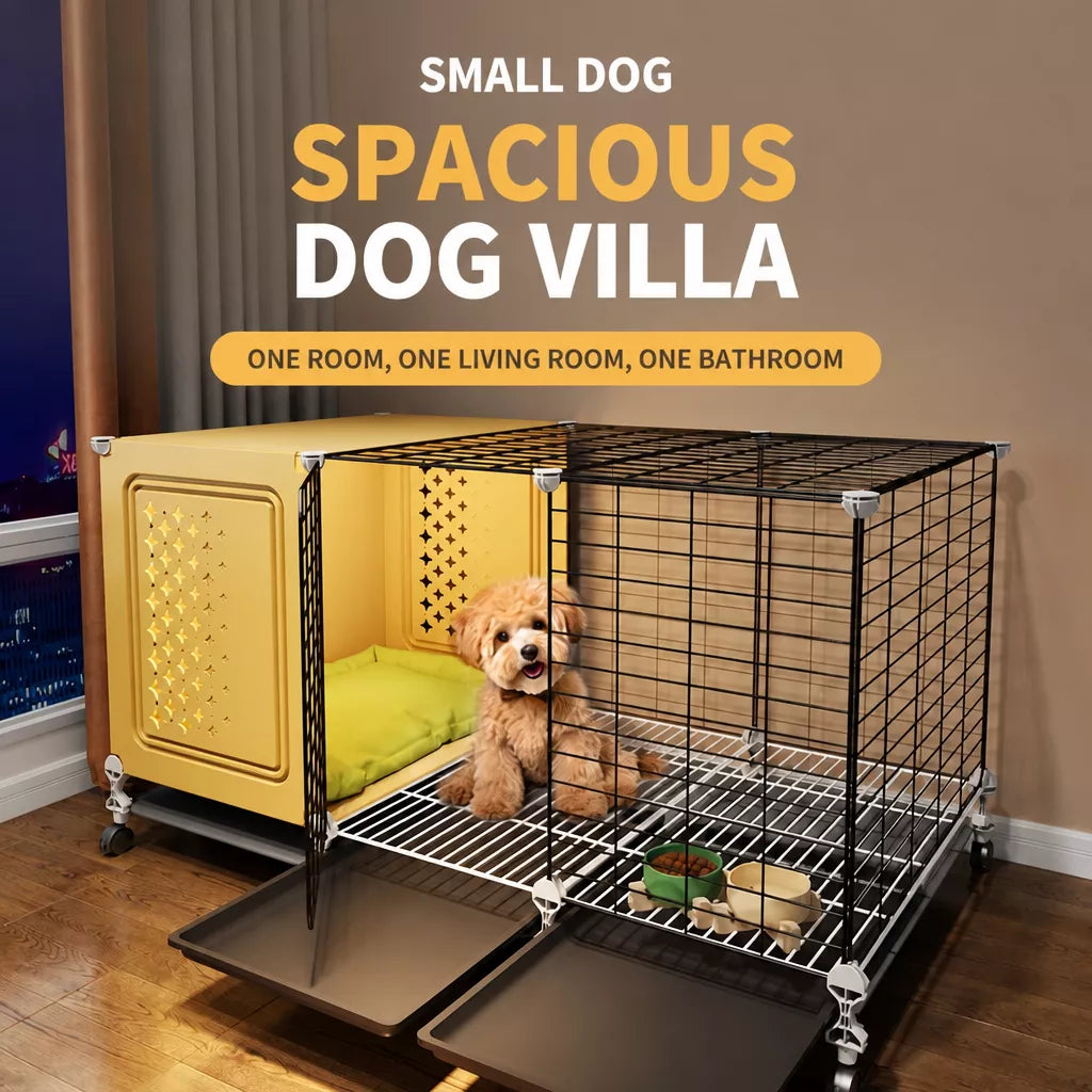Elevated Indoor Dog Kennel with Separate Toilet Areas for Small Dogs