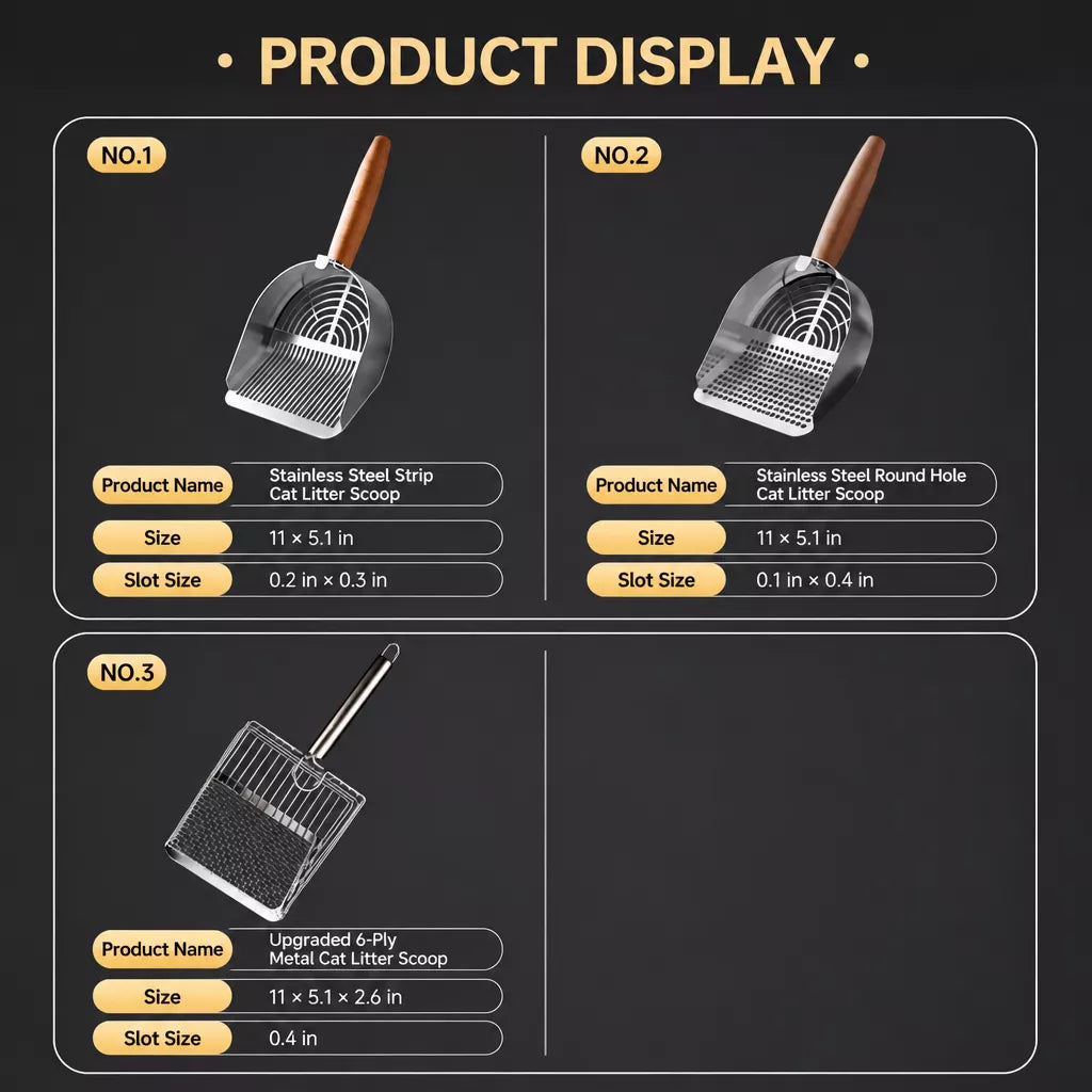Metal Cat Litter Scoop with Slotted or Round-Hole Designs
