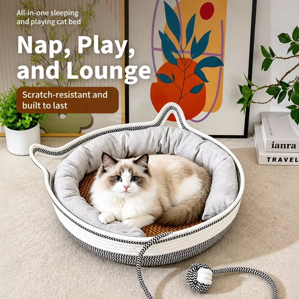 Cat Bed with Built-In Scratching Pad