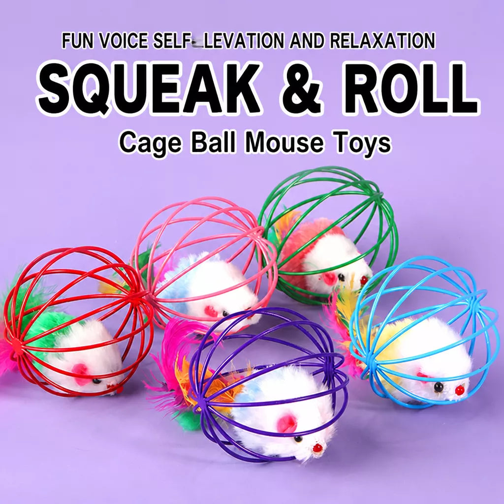 Cage-Style Mouse Cat Toy with Sisal Ball
