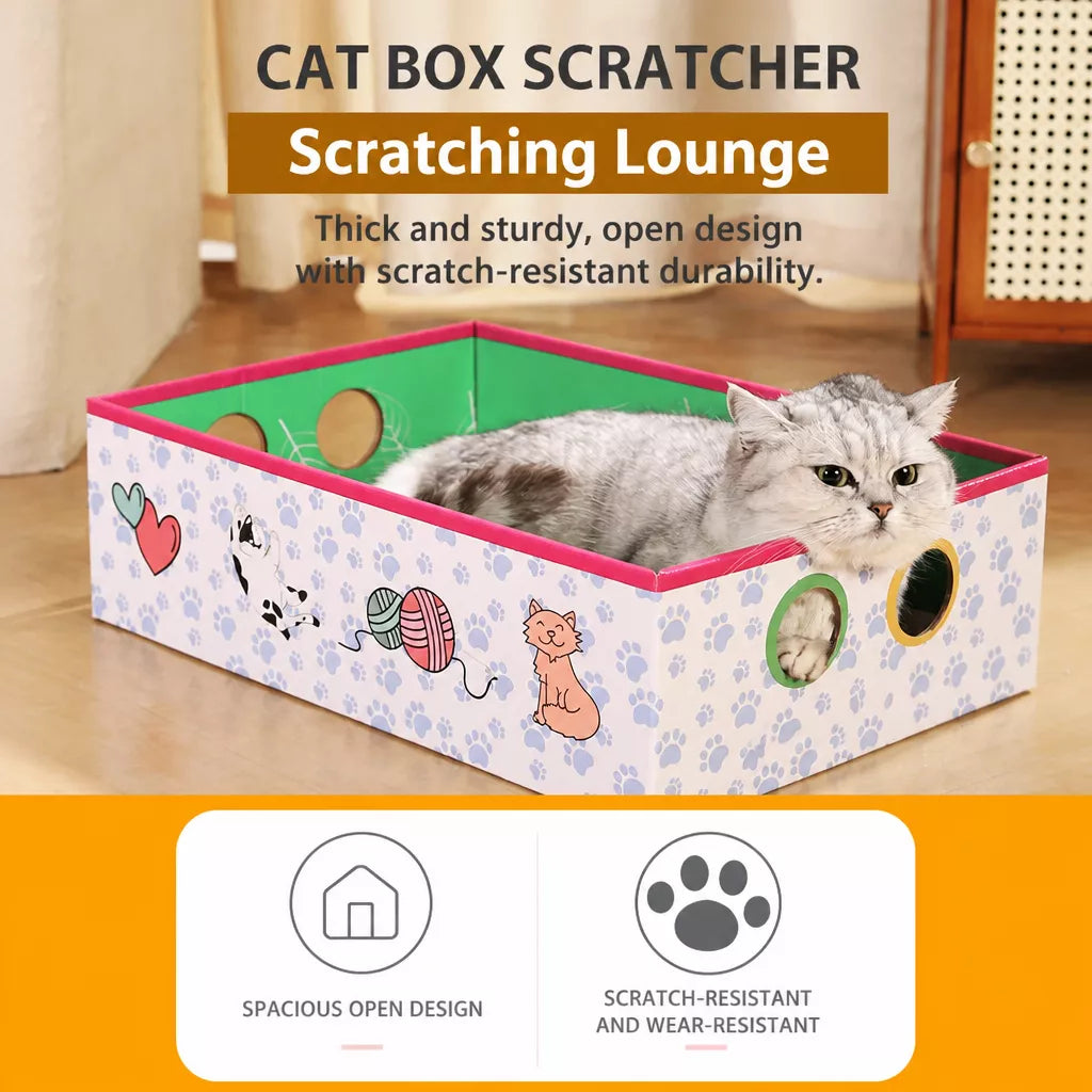 Corrugated Cardboard Cat House with Integrated Scratcher