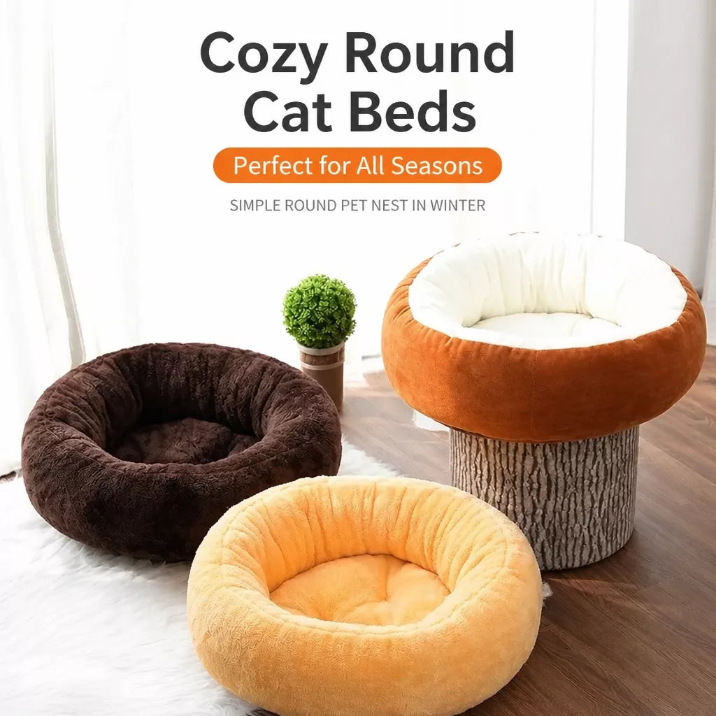 Round Plush Pet Bed for Cats and Small Dogs