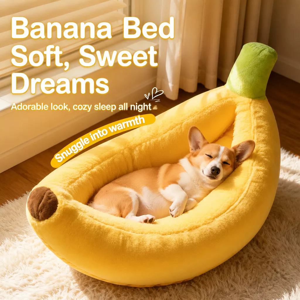 Banana-Shaped Pet Bed for Small to Medium Dogs and Cats