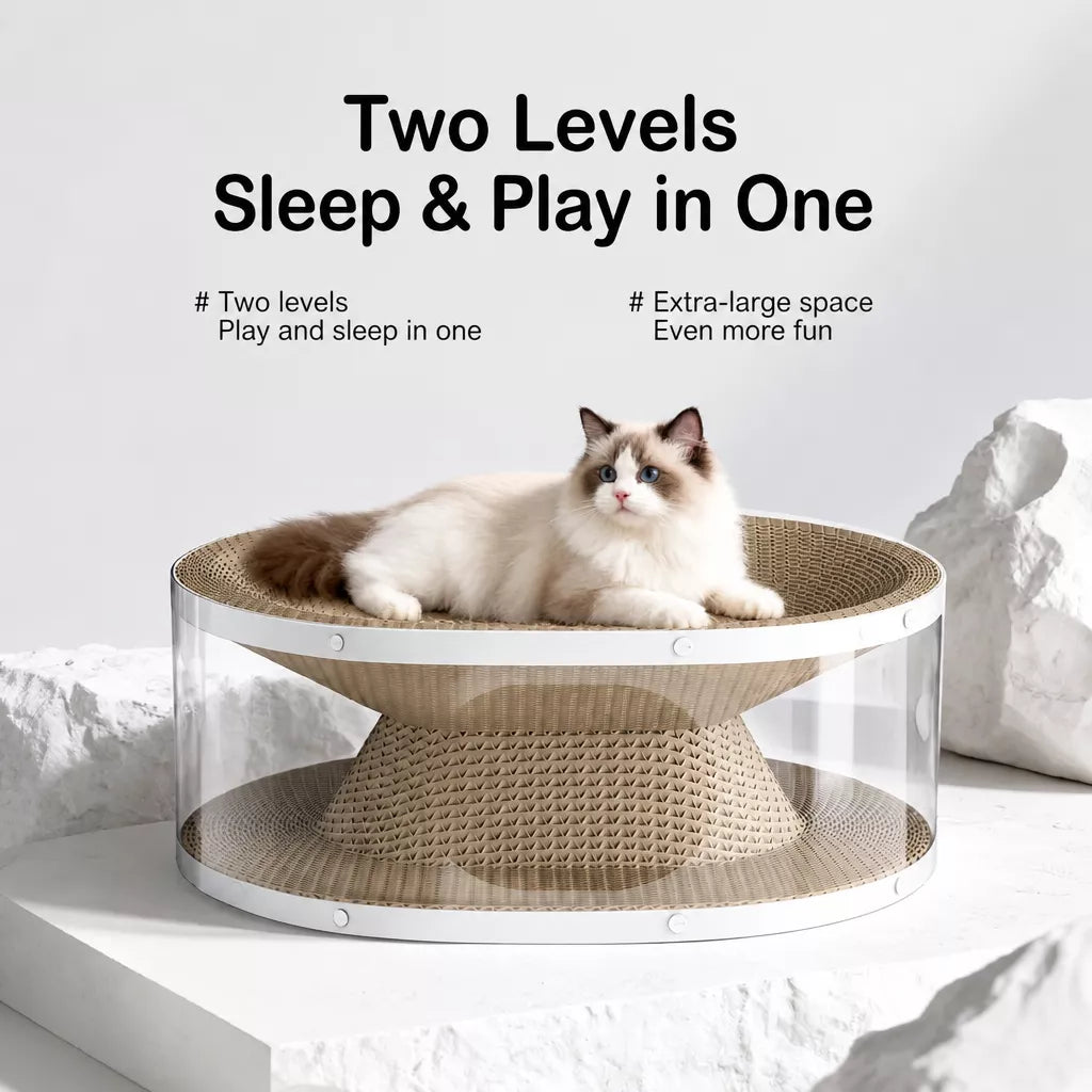 2-in-1 Corrugated Cardboard Cat Scratcher & Tunnel Bed