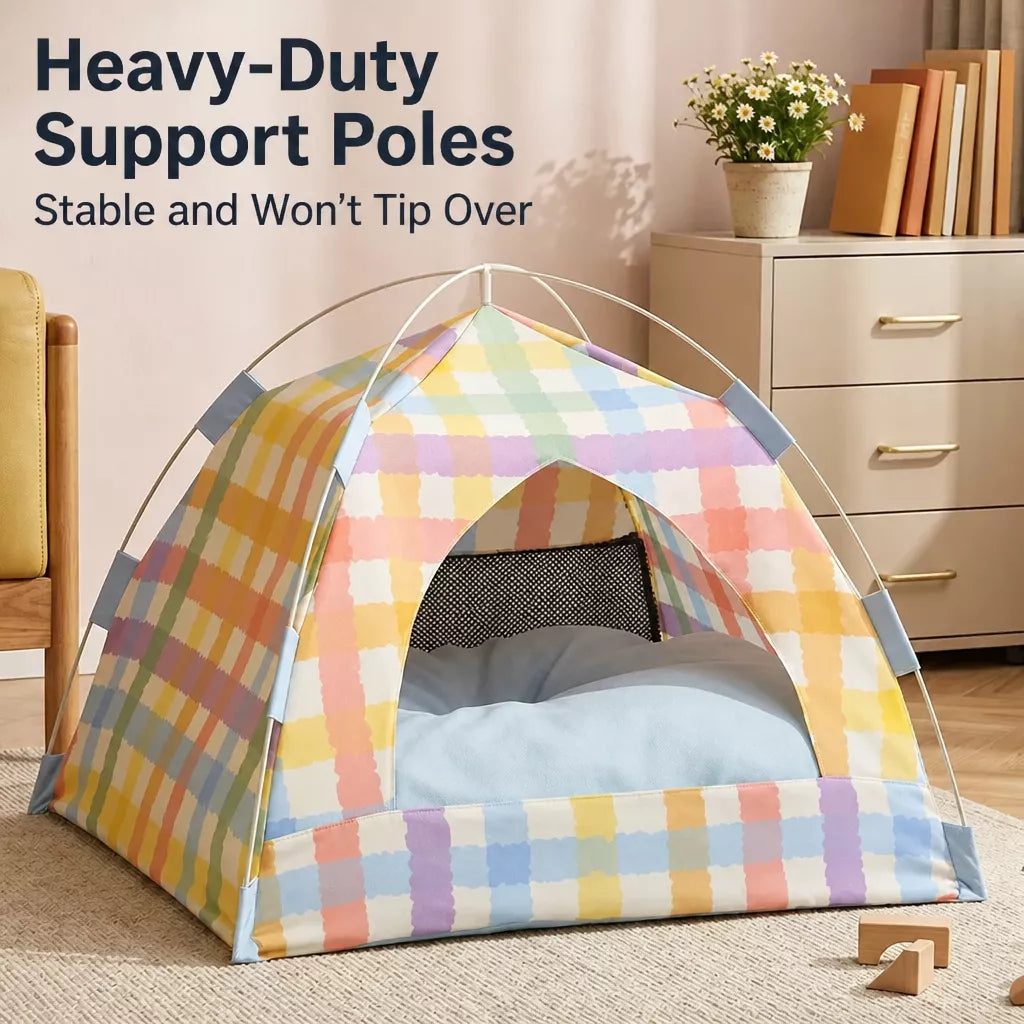 Semi-Enclosed Cat Tent Bed with Removable Mat