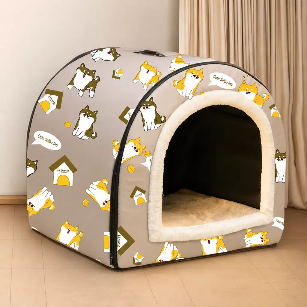 Semi-Enclosed Waterproof Pet Bed for Small to Medium Dogs and Cats