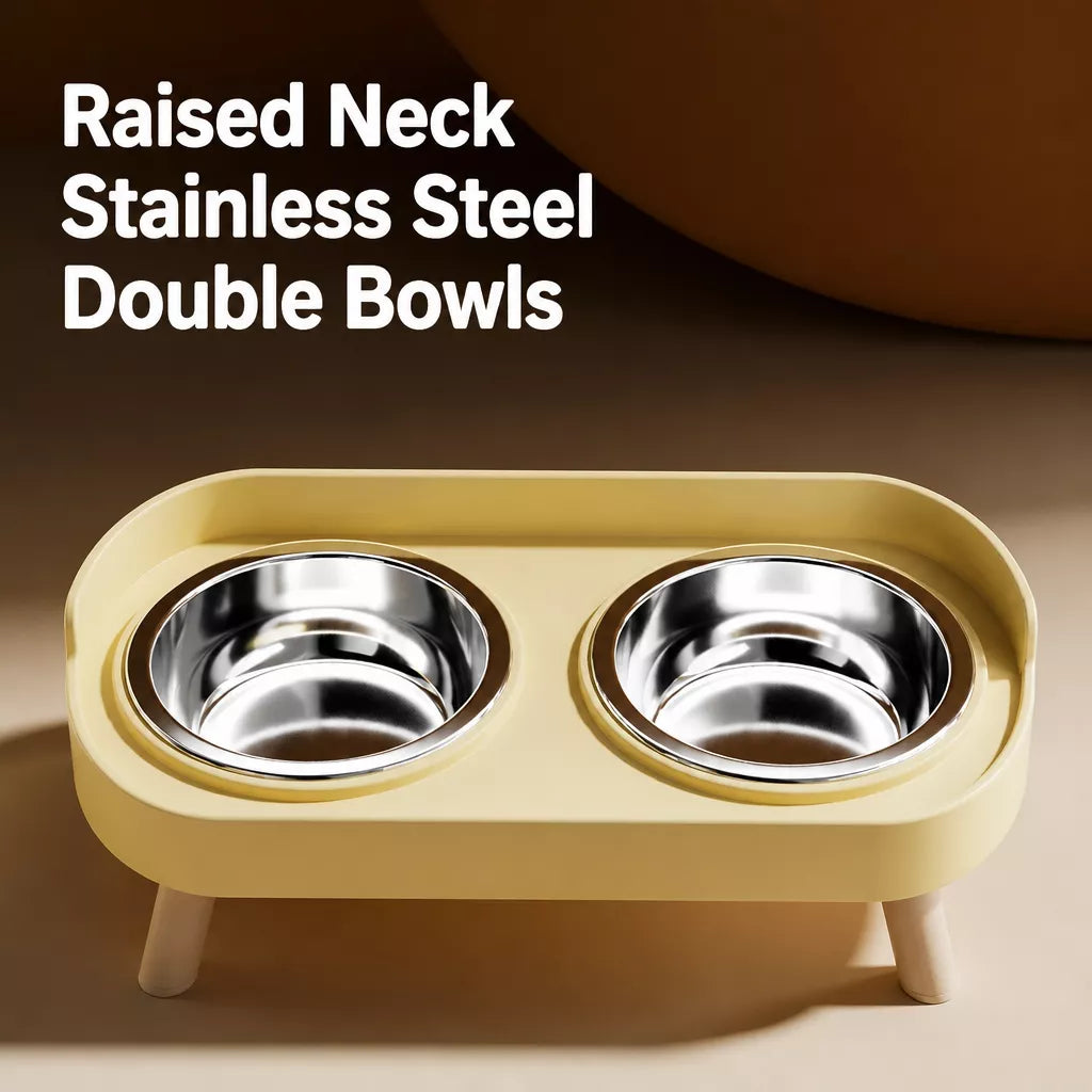 Double Dog Bowl Stand with Stainless Steel Bowls