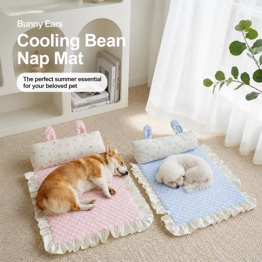Pet Bed Mat with Bunny-Ear Pillow for Cats and Dogs
