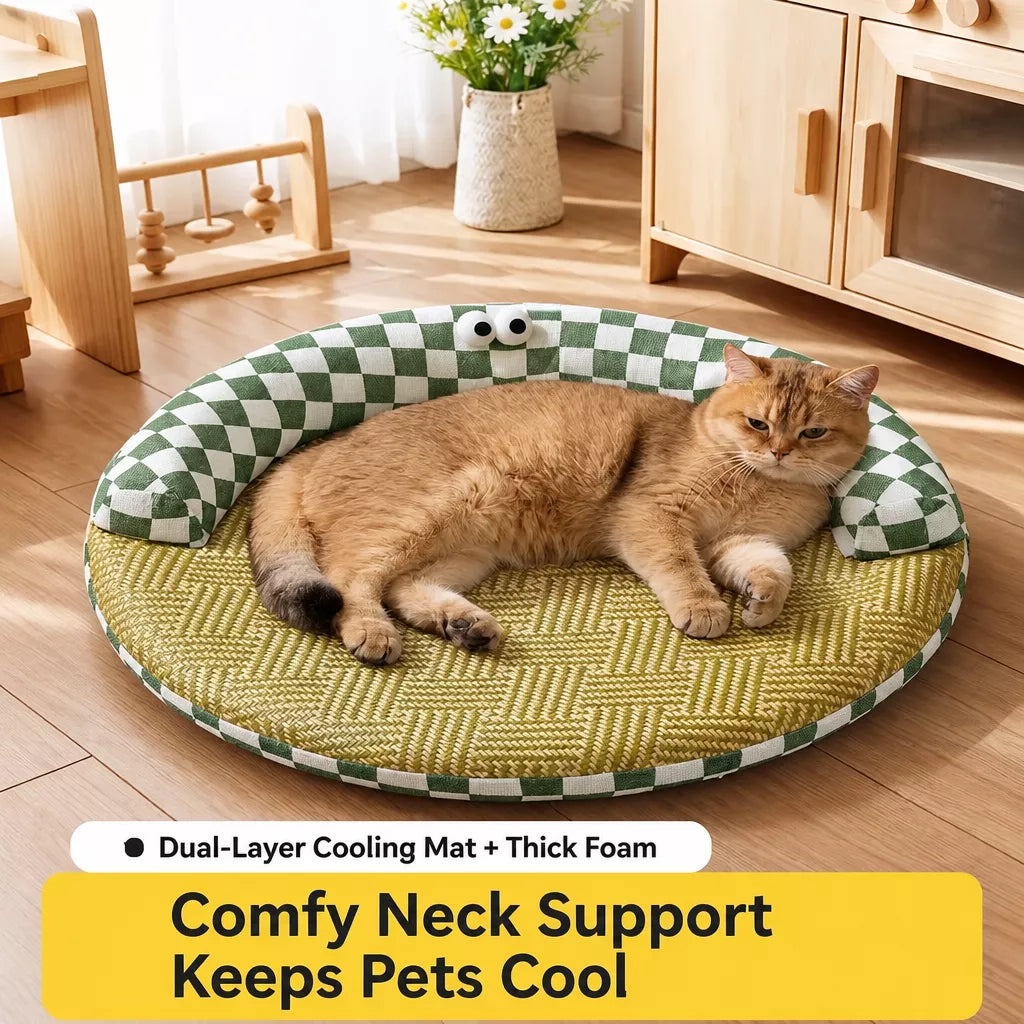 Round Cat Bed with Removable, Washable Mat