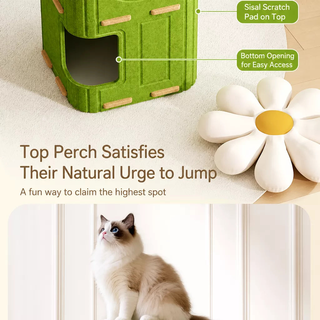 Multi-Level Cat Tree with Enclosed Cat Houses and Scratching Boards