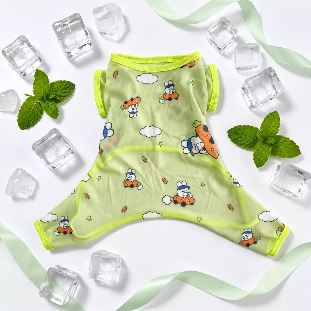 Summer Mesh Four-Leg Dog Outfit with Cartoon Print