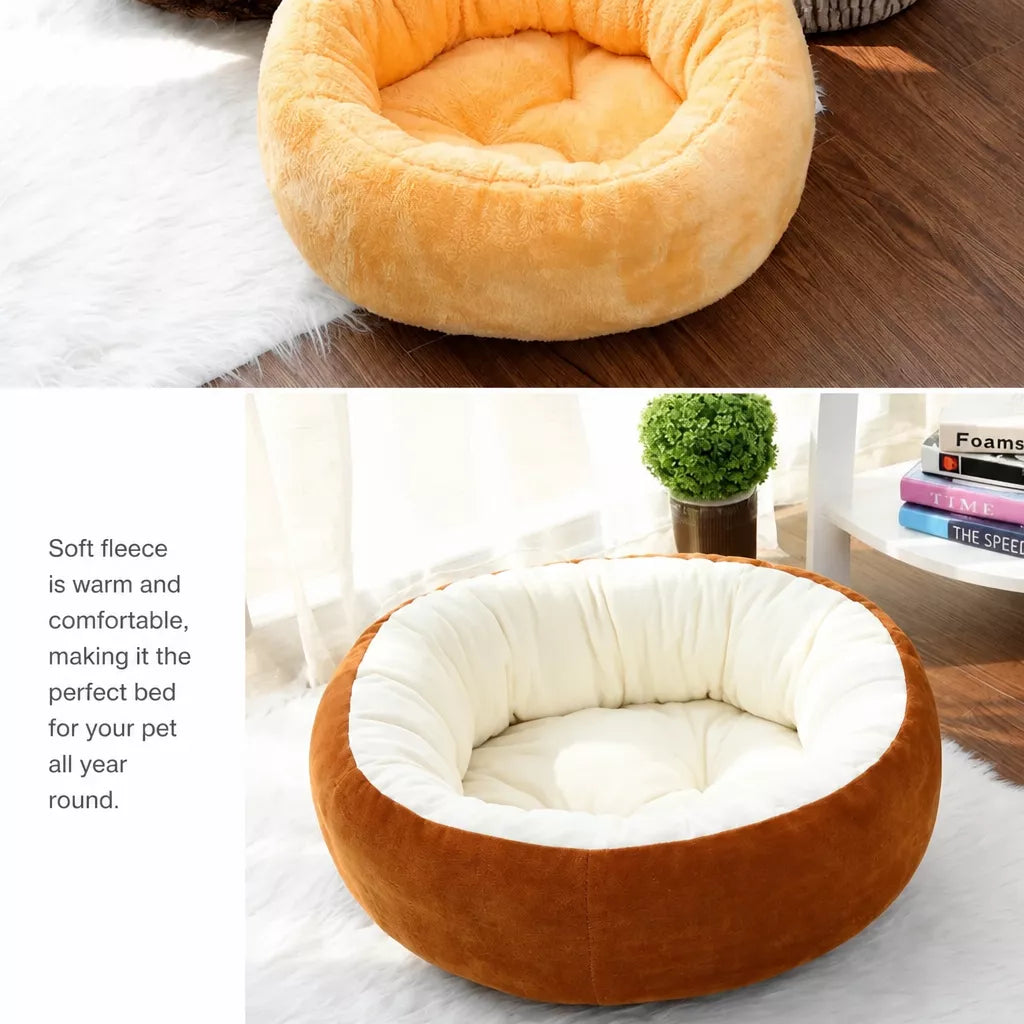 Round Plush Pet Bed for Cats and Small Dogs