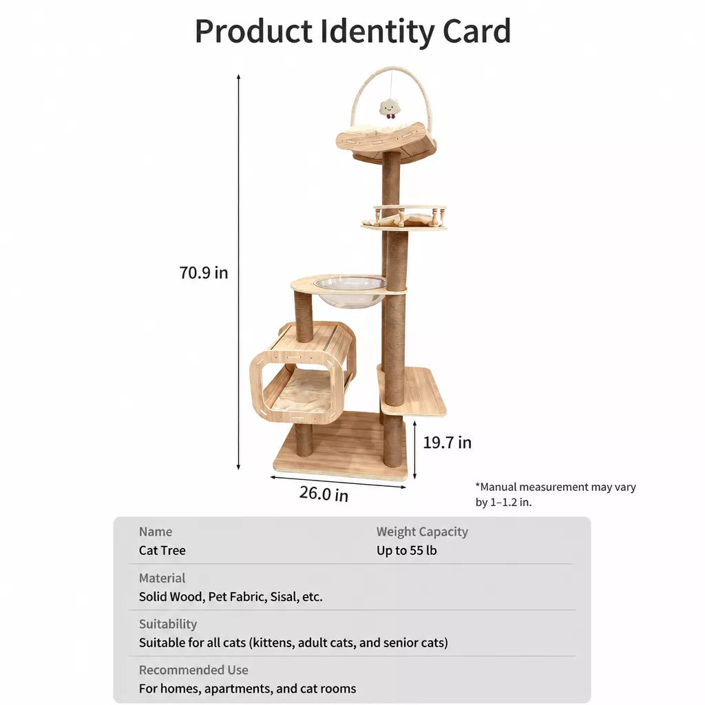 Cat Tree with Enclosed Cat House and Scratching Post
