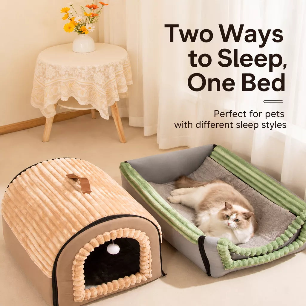 Enclosed Covered Pet Bed for Dogs and Cats