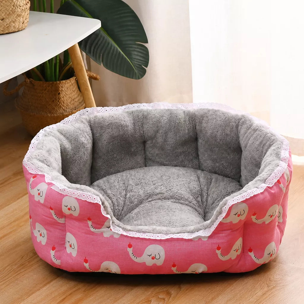 Semi-Enclosed Plush Sofa-Style Pet Bed for Cats and Small Dogs