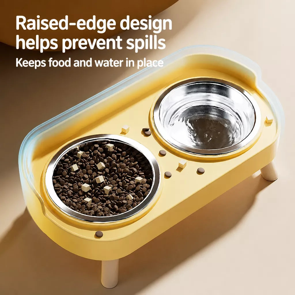Double Dog Bowl Stand with Stainless Steel Bowls