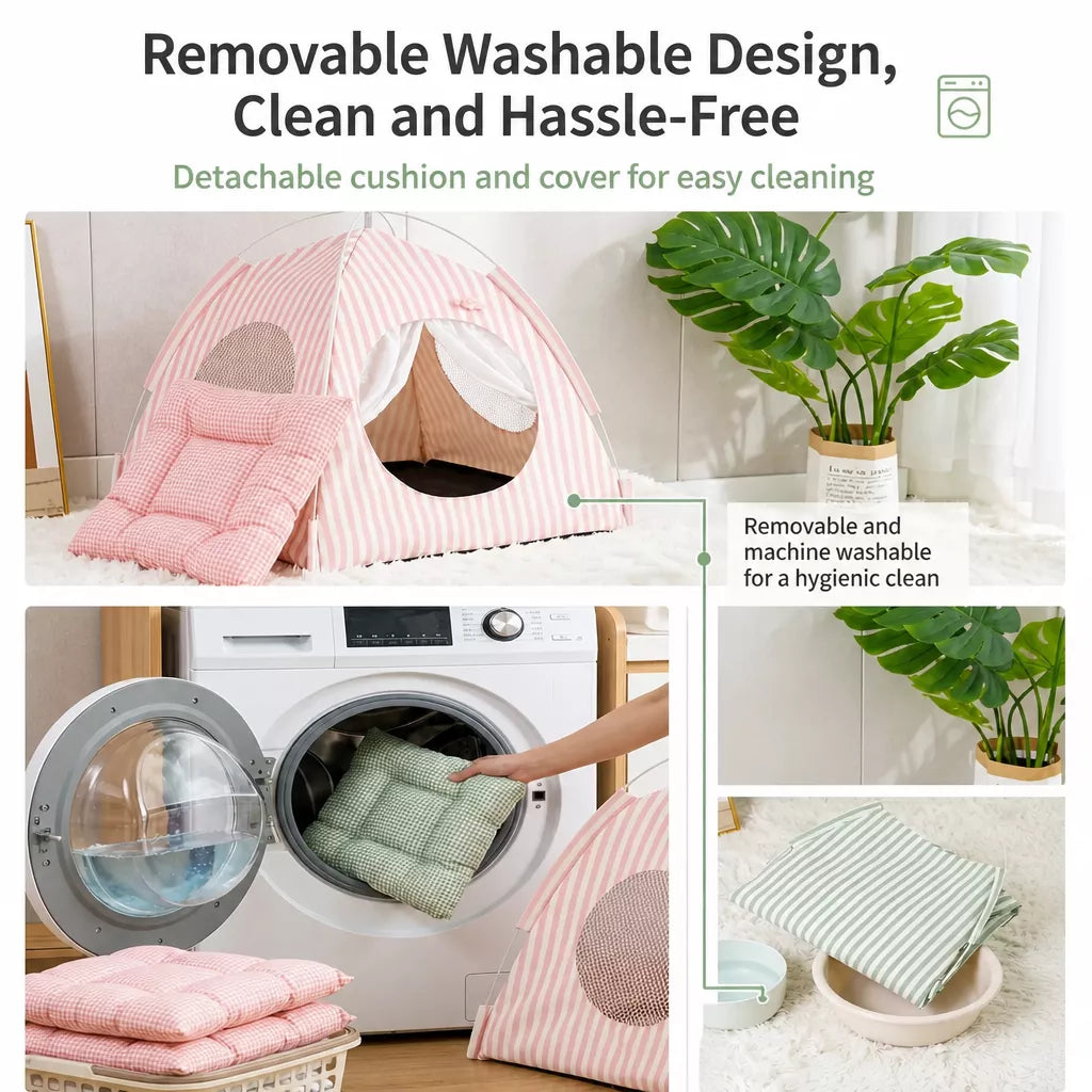 Indoor Tent Bed for Cats and Dogs with Reversible Cushion