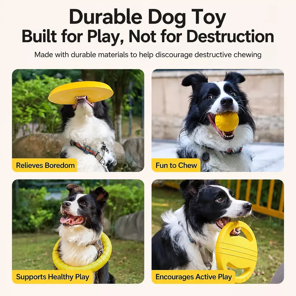 Interactive Dog Toy with Flying Disc, Tug Ring & Floating Ball