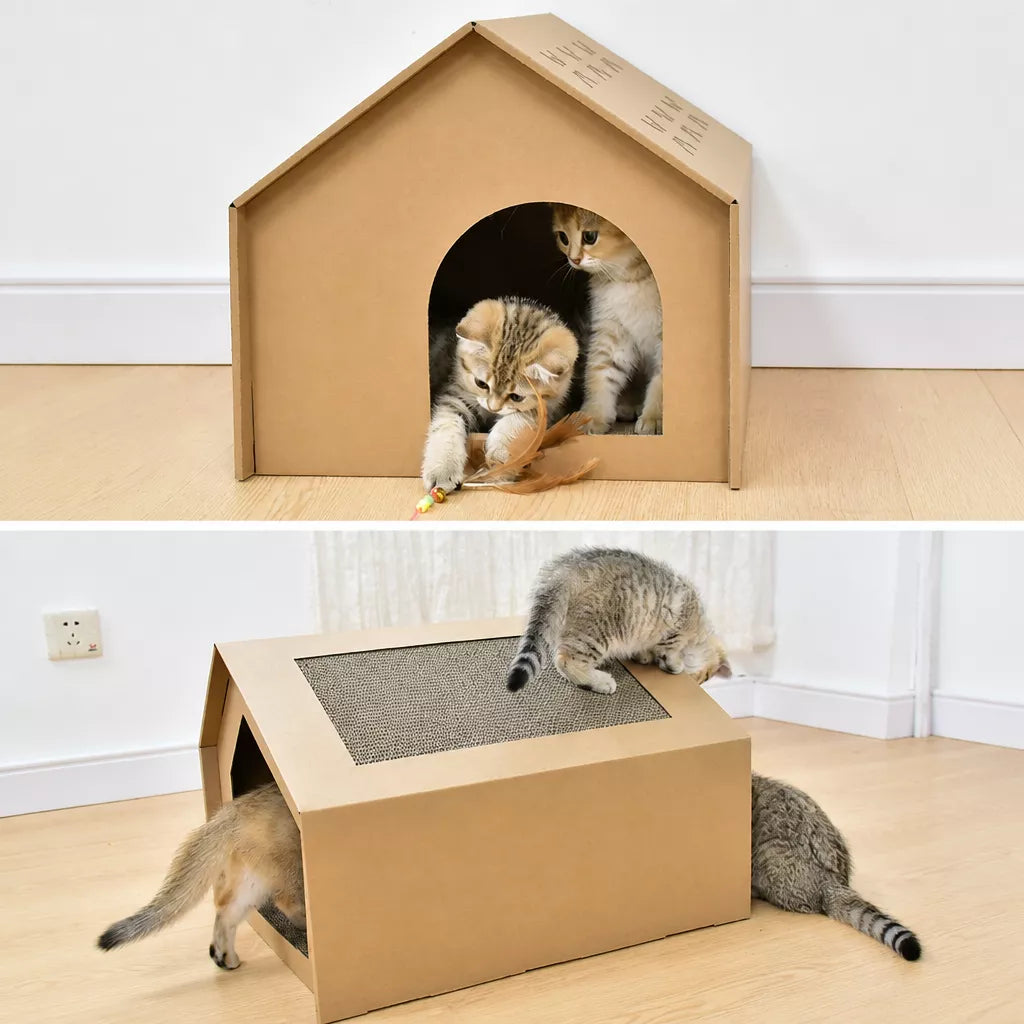 Corrugated Cardboard Cat House & Scratcher