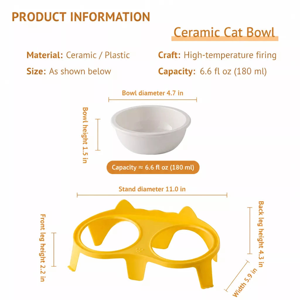 Ceramic Double Cat Bowls with Stand