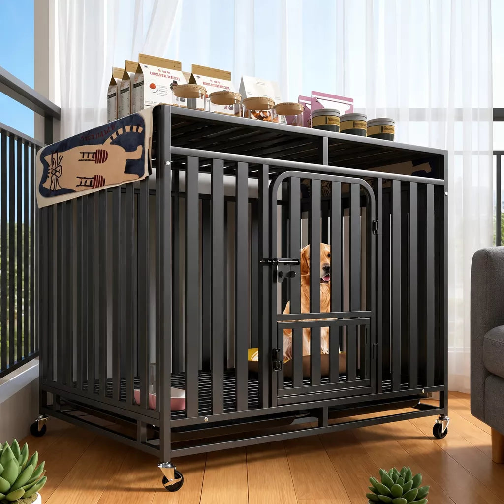 Indoor Metal Dog Crate with Waste Tray for Small to Large Dogs