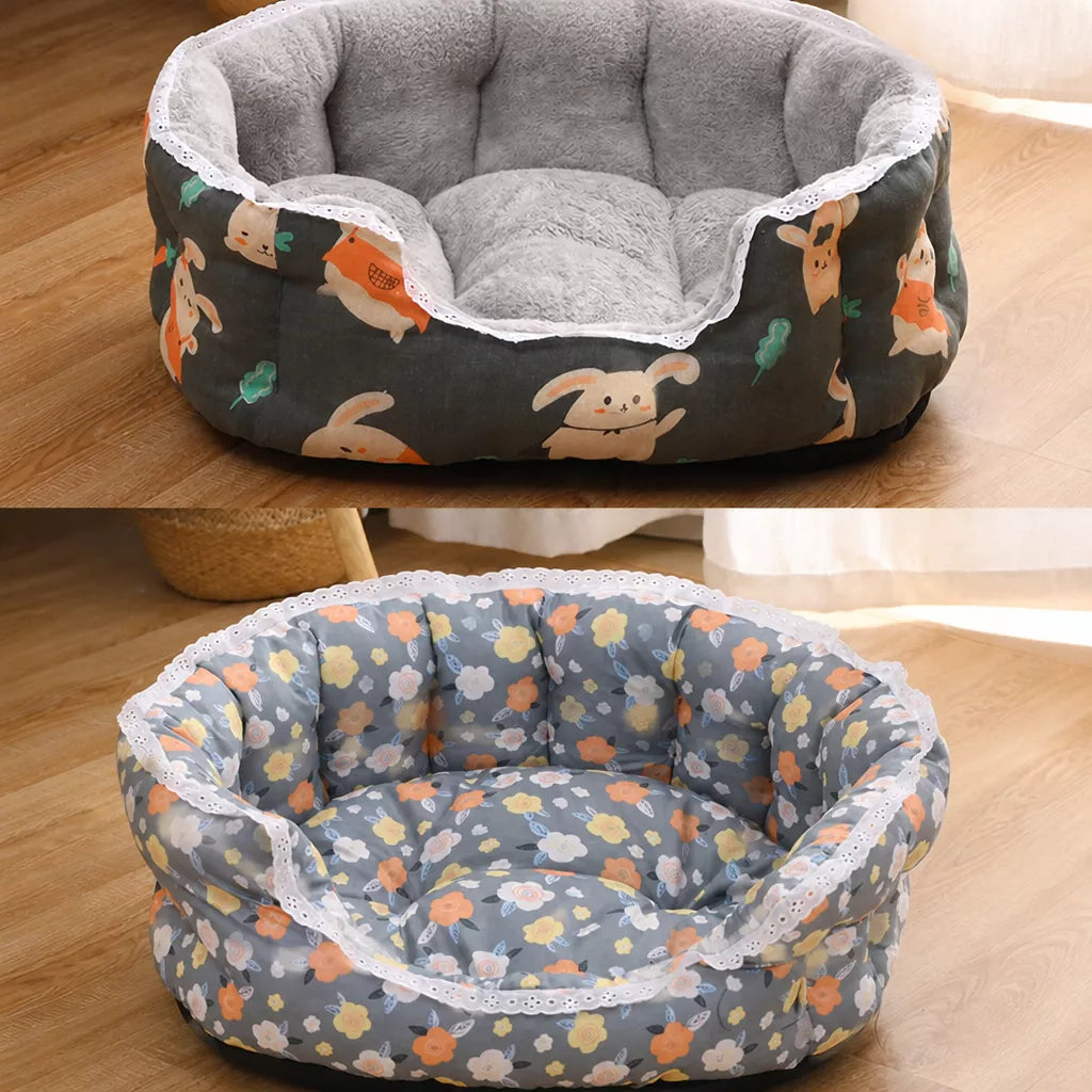 Semi-Enclosed Plush Sofa-Style Pet Bed for Cats and Small Dogs