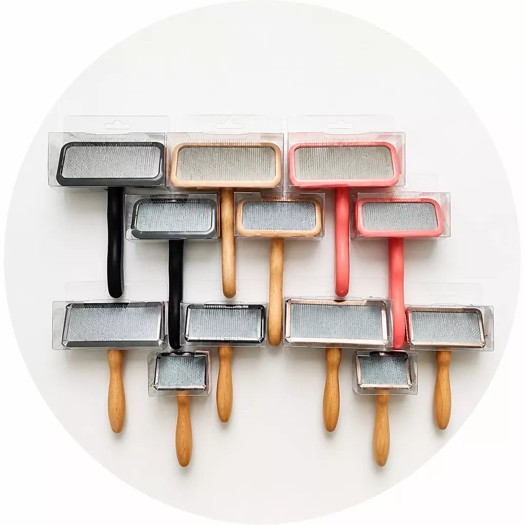 Cushioned Wooden Slicker Brush for Dogs & Cats
