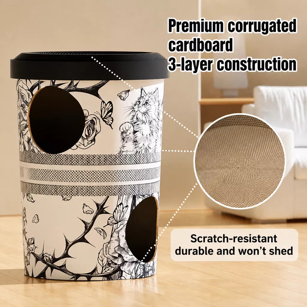 Three-Tier Corrugated Cardboard Cat Scratcher Hideaway